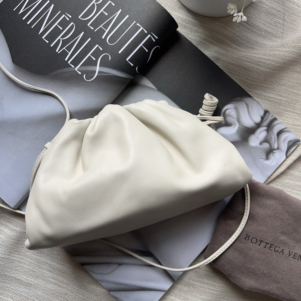 Bottega Veneta Cream Gathered Leather Clutch with Strap
